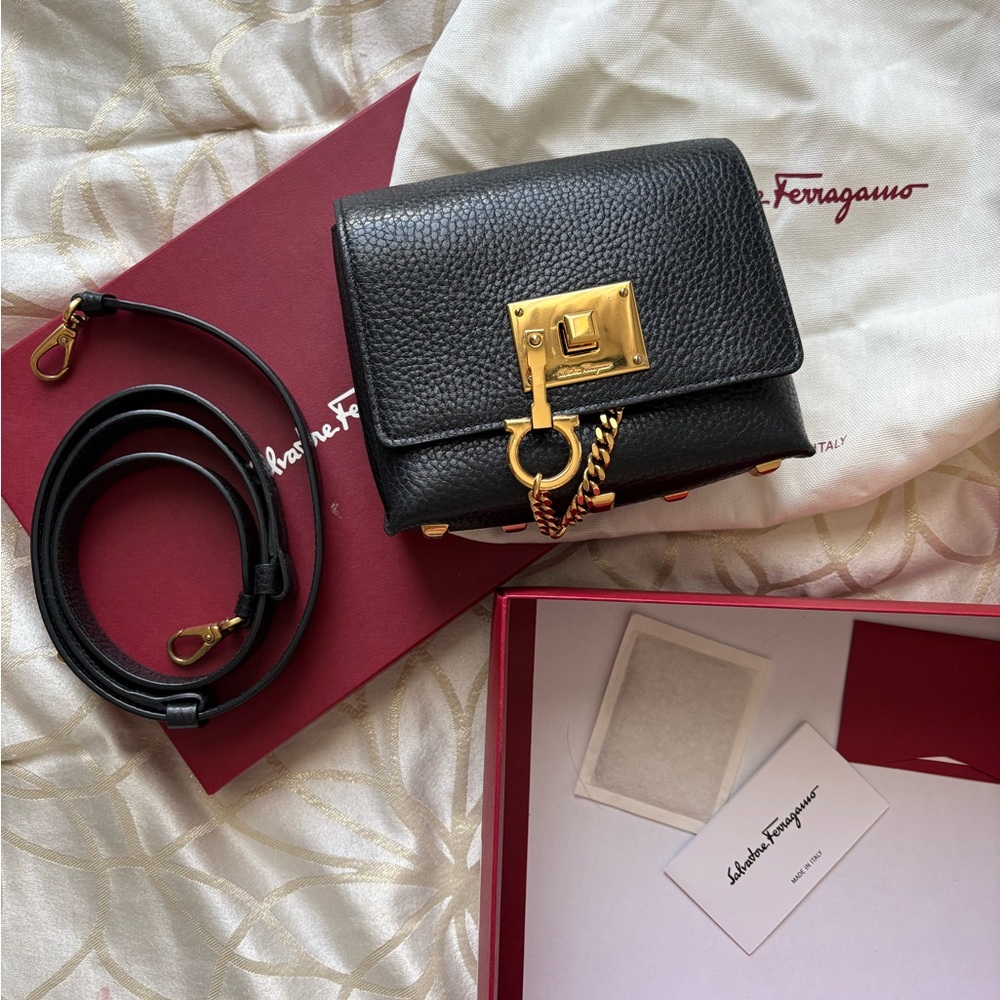 Salvatore Ferragamo Black Mini Bag with Gold Accents